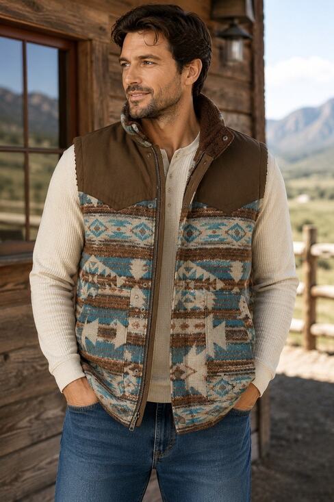 Plantini Other - Platini XL Southwestern Aztec Faux Shearling Lined Vest Western Ranch